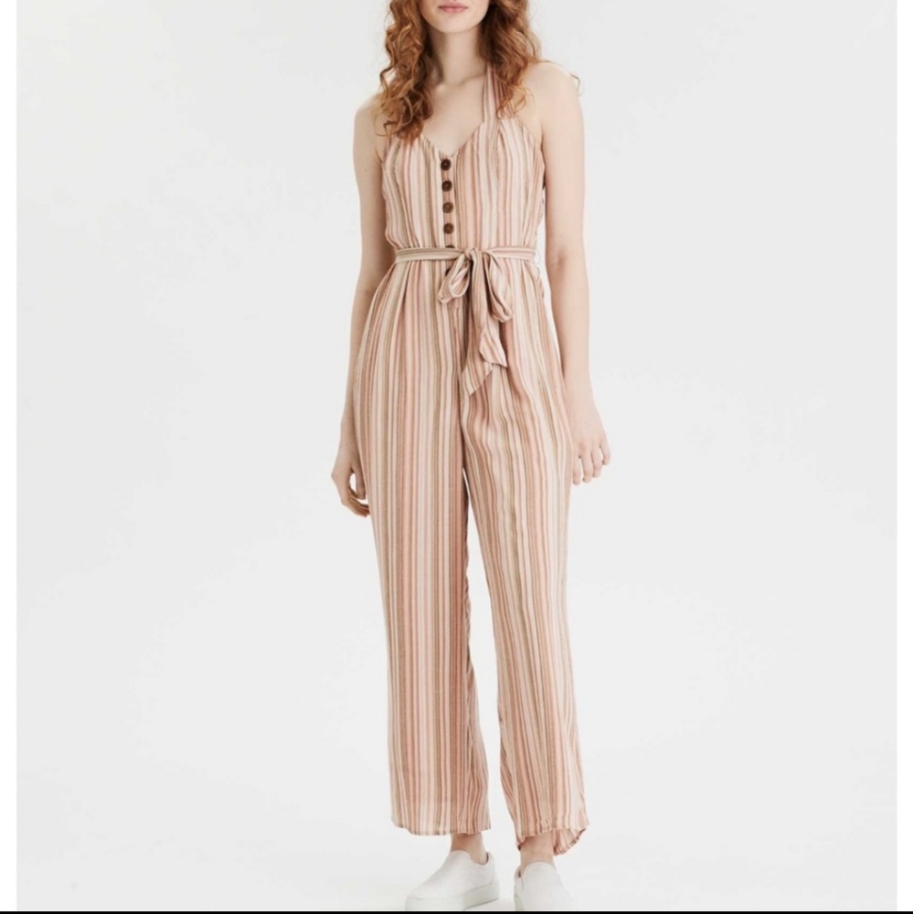 American eagle striped halter jumpsuit belt